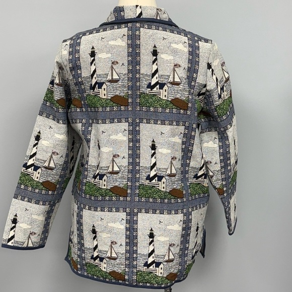 NWOT Blair Lighthouse Tapestry Chore Coat XL Sailboat Jacket Pockets Shacket Vtg - Picture 3 of 9